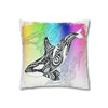 Orca Whale Tribal Tattoo Rainbow Ink Art Spun Polyester Square Pillow Case Home Decor