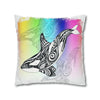 Orca Whale Tribal Tattoo Rainbow Ink Art Spun Polyester Square Pillow Case Home Decor