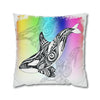 Orca Whale Tribal Tattoo Rainbow Ink Art Spun Polyester Square Pillow Case Home Decor