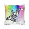 Orca Whale Tribal Tattoo Rainbow Ink Art Spun Polyester Square Pillow Case Home Decor