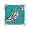 Orca Whale Tribal Tattoo Teal Ink Art Spun Polyester Square Pillow Case 20 × Home Decor