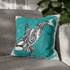 Orca Whale Tribal Tattoo Teal Ink Art Spun Polyester Square Pillow Case Home Decor