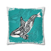 Orca Whale Tribal Tattoo Teal Ink Art Spun Polyester Square Pillow Case Home Decor