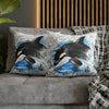 Orca Whale Vintage Map Watercolor Art Spun Polyester Square Pillow Case Home Decor