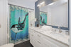 Orca Whale Woodblock Art Shower Curtain Home Decor