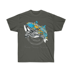 Orca Whale Yellow Blue Dreams Ink Art Dark Unisex Ultra Cotton Tee Charcoal / S T-Shirt