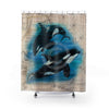 Orca Whales Beige Vintage Map Diving Art Shower Curtain 71 × 74 Home Decor
