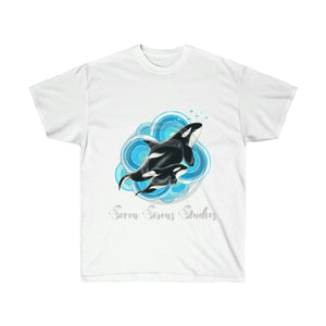 Orca Whales Blue Circles Ink Art Ultra Cotton Tee White / S T-Shirt