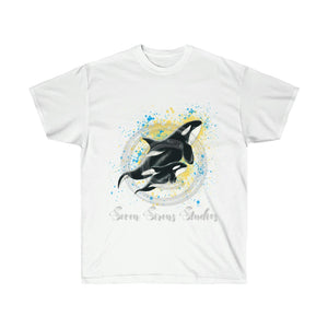 Orca Whales Blue Yellow Splash Ink Ultra Cotton Tee White / S T-Shirt