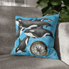 Orca Whales Family Pod Compass Blue Map Watercolor Art Spun Polyester Square Pillow Case 16 × Home