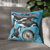 Orca Whales Family Pod Compass Blue Map Watercolor Art Spun Polyester Square Pillow Case 18 × Home