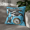Orca Whales Family Pod Compass Blue Map Watercolor Art Spun Polyester Square Pillow Case 20 × Home