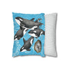 Orca Whales Family Pod Compass Blue Map Watercolor Art Spun Polyester Square Pillow Case Home Decor