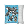 Orca Whales Family Pod Compass Blue Map Watercolor Art Spun Polyester Square Pillow Case Home Decor