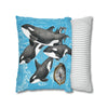 Orca Whales Family Pod Compass Blue Map Watercolor Art Spun Polyester Square Pillow Case Home Decor