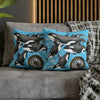 Orca Whales Family Pod Compass Blue Map Watercolor Art Spun Polyester Square Pillow Case Home Decor