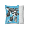 Orca Whales Family Pod Compass Blue Map Watercolor Art Spun Polyester Square Pillow Case Home Decor