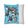 Orca Whales Family Pod Compass Blue Map Watercolor Art Spun Polyester Square Pillow Case Home Decor