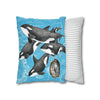 Orca Whales Family Pod Compass Blue Map Watercolor Art Spun Polyester Square Pillow Case Home Decor