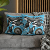 Orca Whales Family Pod Compass Blue Map Watercolor Art Spun Polyester Square Pillow Case Home Decor