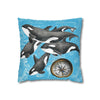 Orca Whales Family Pod Compass Blue Map Watercolor Art Spun Polyester Square Pillow Case Home Decor