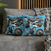 Orca Whales Family Pod Compass Blue Map Watercolor Art Spun Polyester Square Pillow Case Home Decor