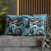 Orca Whales Family Pod Compass Blue Map Watercolor Art Spun Polyester Square Pillow Case Home Decor