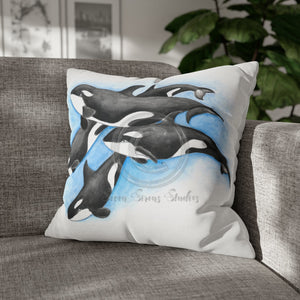 Orca Whales Family Pod Watercolor Art Spun Polyester Square Pillow Case 20 × Home Decor