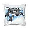 Orca Whales Family Pod Watercolor Art Spun Polyester Square Pillow Case Home Decor