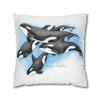 Orca Whales Family Pod Watercolor Art Spun Polyester Square Pillow Case Home Decor