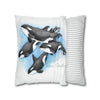 Orca Whales Family Pod Watercolor Art Spun Polyester Square Pillow Case Home Decor