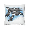 Orca Whales Family Pod Watercolor Art Spun Polyester Square Pillow Case Home Decor