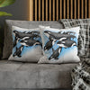 Orca Whales Family Pod Watercolor Art Spun Polyester Square Pillow Case Home Decor