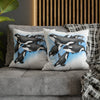 Orca Whales Family Pod Watercolor Art Spun Polyester Square Pillow Case Home Decor