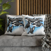 Orca Whales Family Pod Watercolor Art Spun Polyester Square Pillow Case Home Decor