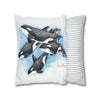 Orca Whales Family Pod Watercolor Art Spun Polyester Square Pillow Case Home Decor