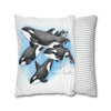 Orca Whales Family Pod Watercolor Art Spun Polyester Square Pillow Case Home Decor