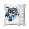 Orca Whales Family Pod Watercolor Art Spun Polyester Square Pillow Case Home Decor