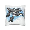 Orca Whales Family Pod Watercolor Art Spun Polyester Square Pillow Case Home Decor