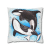 Orca Whales Play Watercolor Art Spun Polyester Square Pillow Case Home Decor