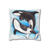 Orca Whales Play Watercolor Art Spun Polyester Square Pillow Case Home Decor