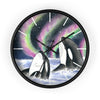 Orca Whales Pod Aurora Borealis Watercolor Art Wall Clock Black / 10 Home Decor