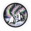 Orca Whales Pod Aurora Borealis Watercolor Art Wall Clock Black / White 10 Home Decor
