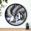 Orca Whales Pod Aurora Borealis Watercolor Art Wall Clock Home Decor