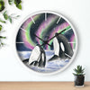 Orca Whales Pod Aurora Borealis Watercolor Art Wall Clock Home Decor