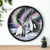 Orca Whales Pod Aurora Borealis Watercolor Art Wall Clock Home Decor