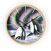 Orca Whales Pod Aurora Borealis Watercolor Art Wall Clock Home Decor