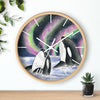 Orca Whales Pod Aurora Borealis Watercolor Art Wall Clock Home Decor