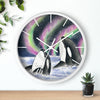 Orca Whales Pod Aurora Borealis Watercolor Art Wall Clock Home Decor