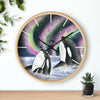 Orca Whales Pod Aurora Borealis Watercolor Art Wall Clock Wooden / Black 10 Home Decor
